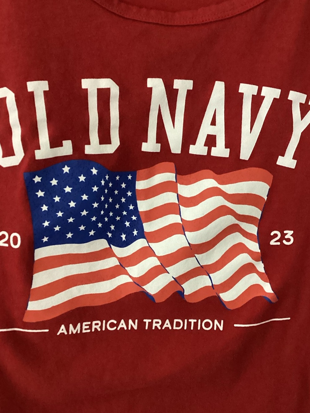 Patriotic “Red Old Navy” Sleeveless T-shirt. Size XXL. Made in Cambodia